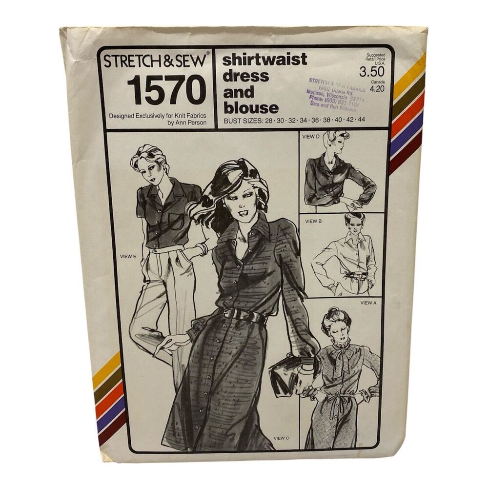 1981 Stretch and Sew ShirtWaist Dress And Blouse Design Patterns By Ann Person